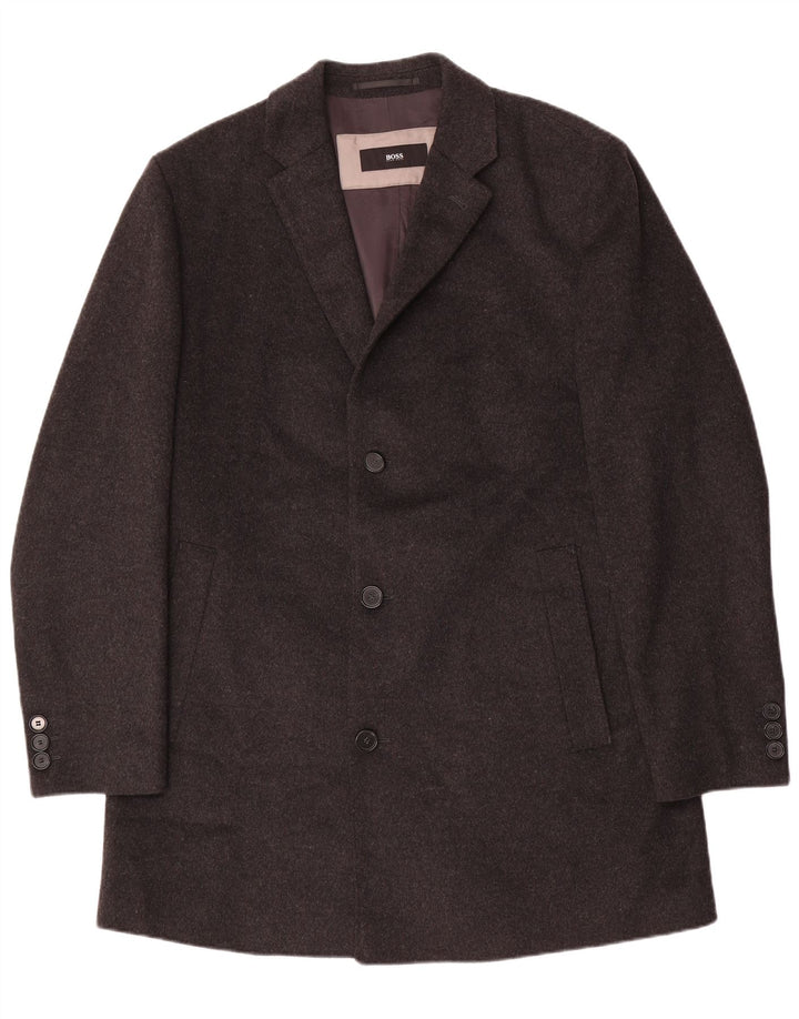 Hugo Boss Mens Overcoat EU 54 2XL Grey Wool