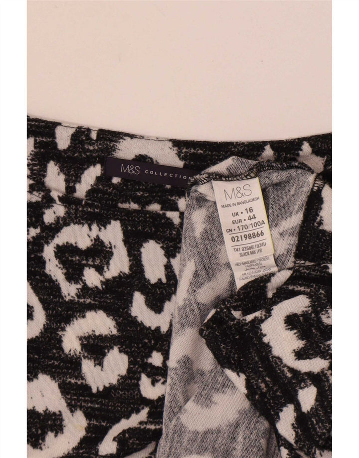 Marks & Spencer Womens Top 3/4 Sleeve UK 16 Large Black Animal Print