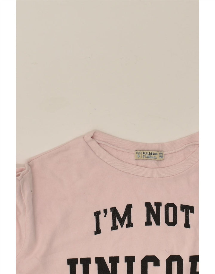 PULL & BEAR Womens Oversized Graphic Sweatshirt Jumper UK 10 Small Pink | Vintage Pull & Bear | Thrift | Second-Hand Pull & Bear | Used Clothing | Messina Hembry 