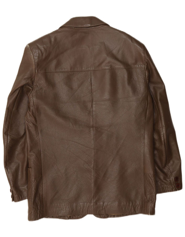 Anfor Mens 2 Button Leather Blazer Jacket IT 48 Medium Brown
