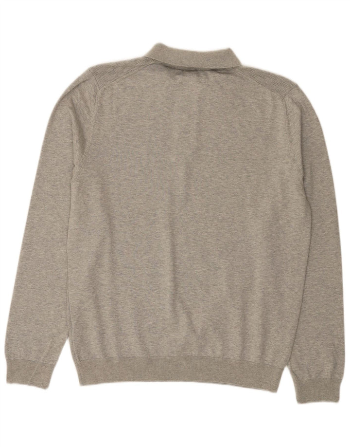 Marks & Spencer Mens Polo Neck Jumper Sweater Medium Grey Geometric Cotton