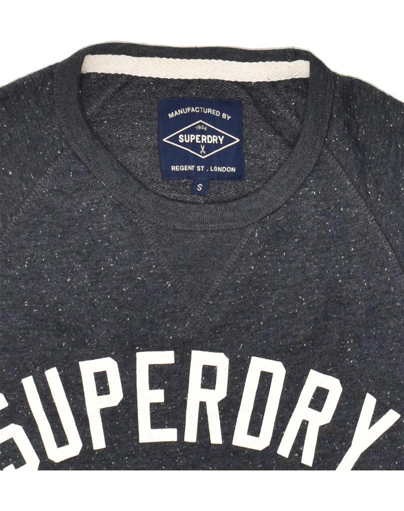 SUPERDRY Womens Graphic Sweatshirt Jumper UK 10 Small Navy Blue Cotton | Vintage Superdry | Thrift | Second-Hand Superdry | Used Clothing | Messina Hembry 