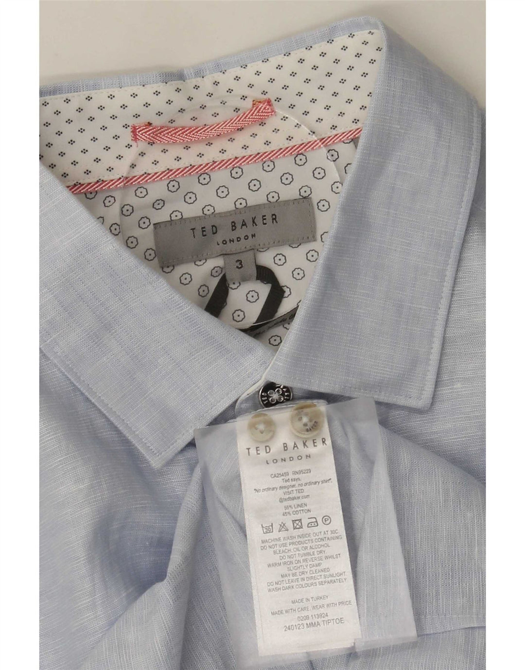 Ted Baker Mens Shirt Size 3 Medium Blue Flecked Linen