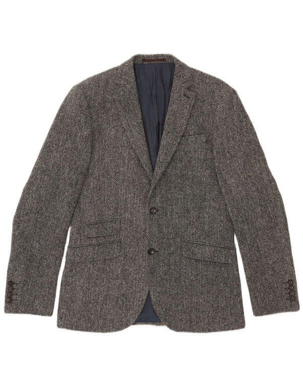 Next Mens 2 Button Blazer Jacket UK 38 Medium Grey Chevron