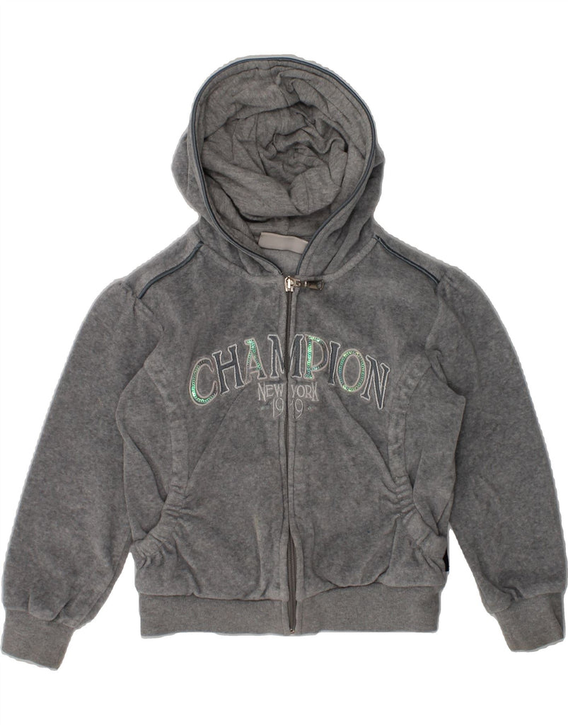 CHAMPION Girls Graphic Zip Hoodie Sweater 3-4 Years 2XS Grey Polyester | Vintage Champion | Thrift | Second-Hand Champion | Used Clothing | Messina Hembry 