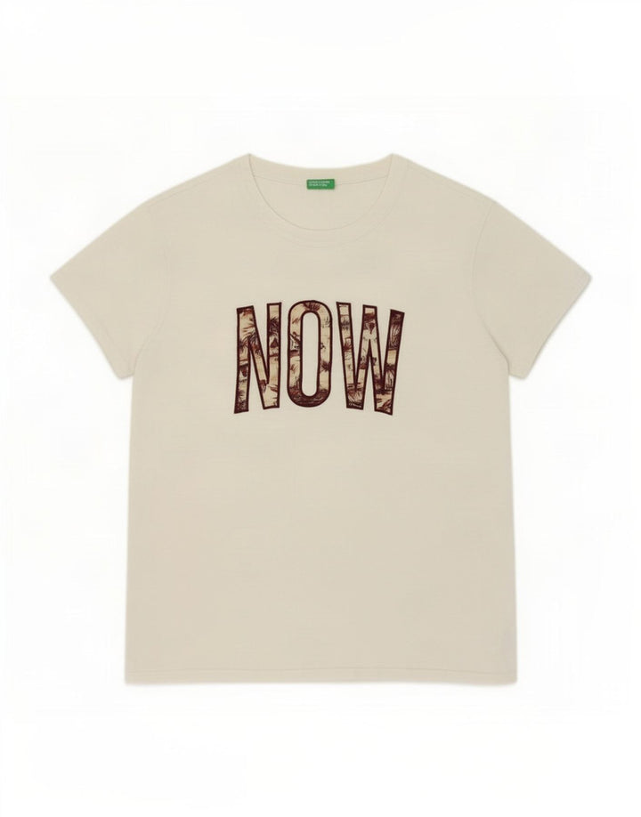 Benetton Mens Graphic T-Shirt Top Medium White Cotton