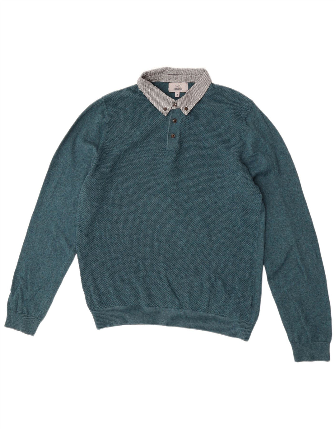 Marks & Spencer Mens Polo Neck Jumper Sweater Medium Green Colourblock