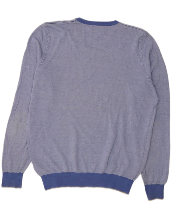 Massimo Dutti Mens V-Neck Jumper Sweater Large Blue Cotton
