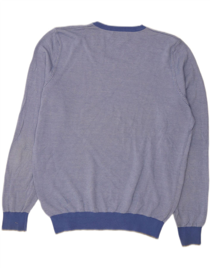 Massimo Dutti Mens V-Neck Jumper Sweater Large Blue Cotton