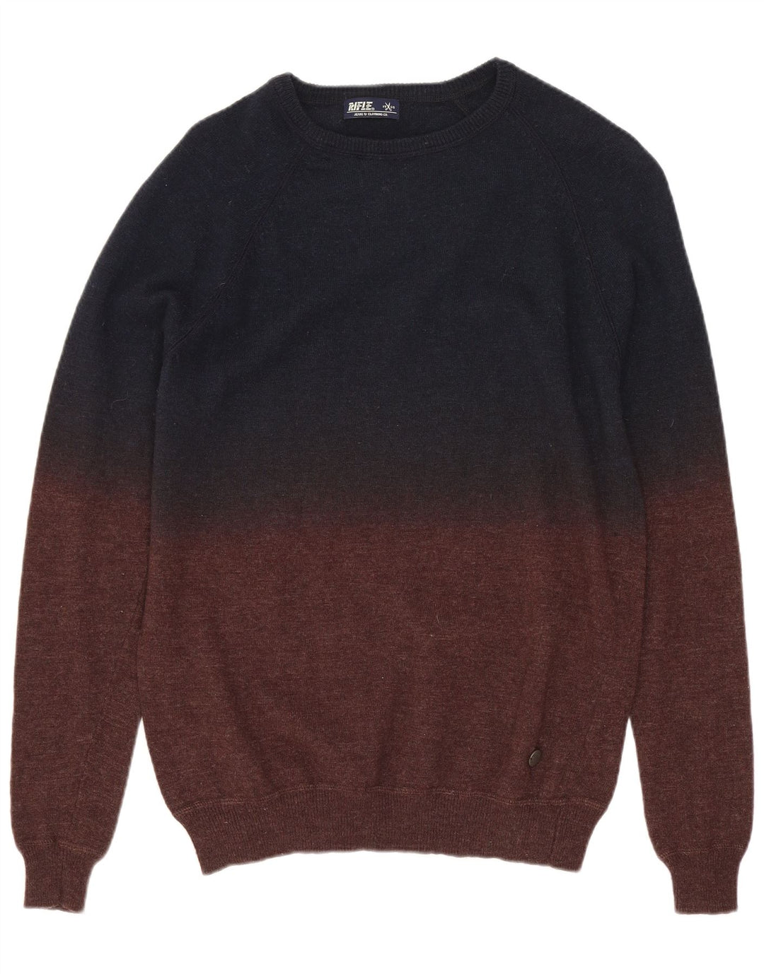 Rifle Mens Boat Neck Jumper Sweater Small Navy Blue Colourblock Wool