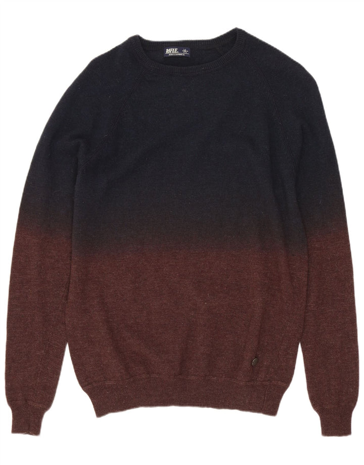 Rifle Mens Boat Neck Jumper Sweater Small Navy Blue Colourblock Wool