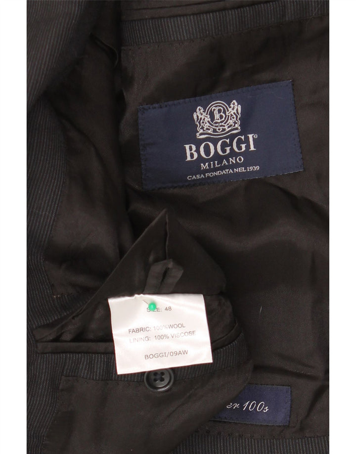 Boggi Mens 3 Button Blazer Jacket IT 48 Medium Black Pinstripe Wool