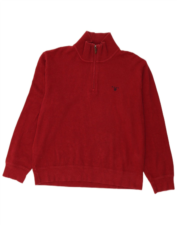 GANT Mens Zip Neck Jumper Sweater Large Burgundy Cotton