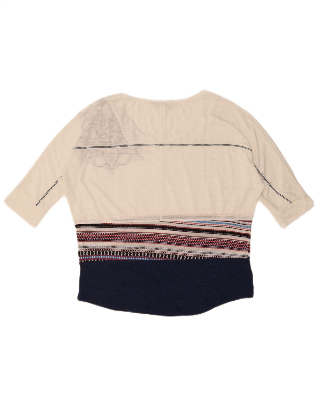 Desigual Womens Graphic Top 3/4 Sleeve UK 10 Small White Colourblock
