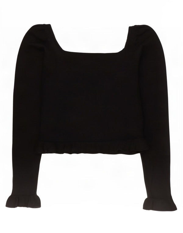 Zara Womens Crop Long Sleeve Blouse Top UK 10 Small Black Viscose
