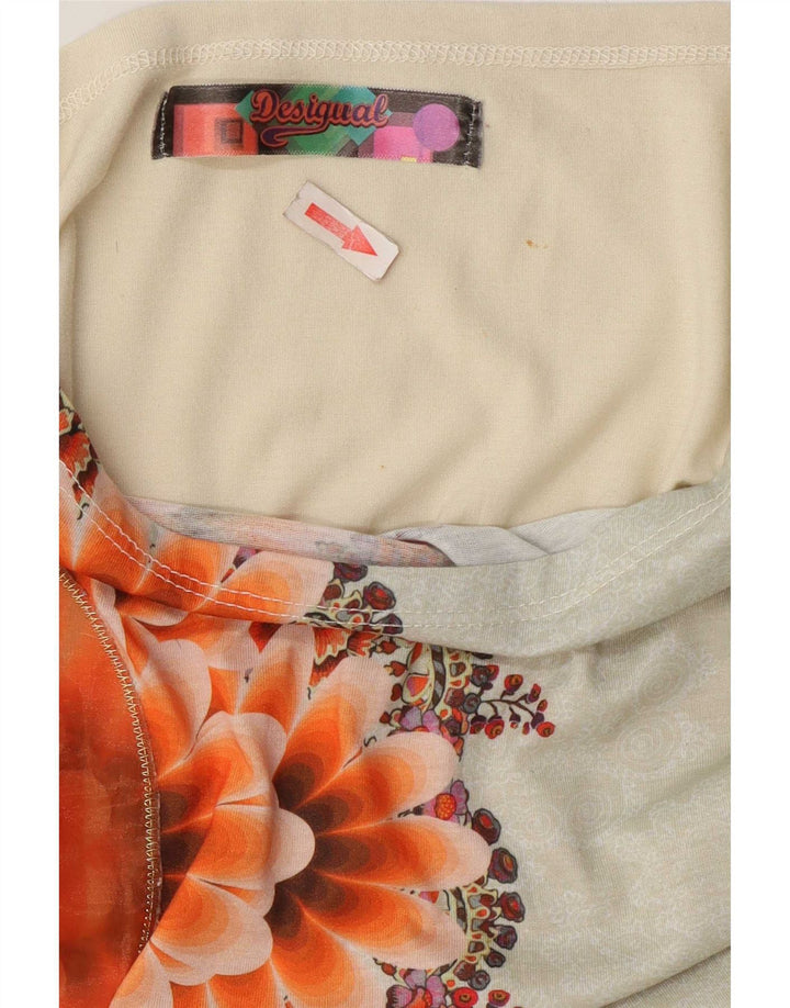 Desigual Womens Oversized Blouse Top UK 16 Large Beige Floral Polyester