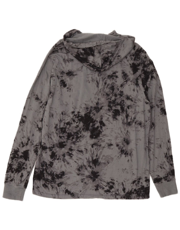 Champion Mens Hooded Graphic Top Long Sleeve Large Grey Tie Dye Cotton