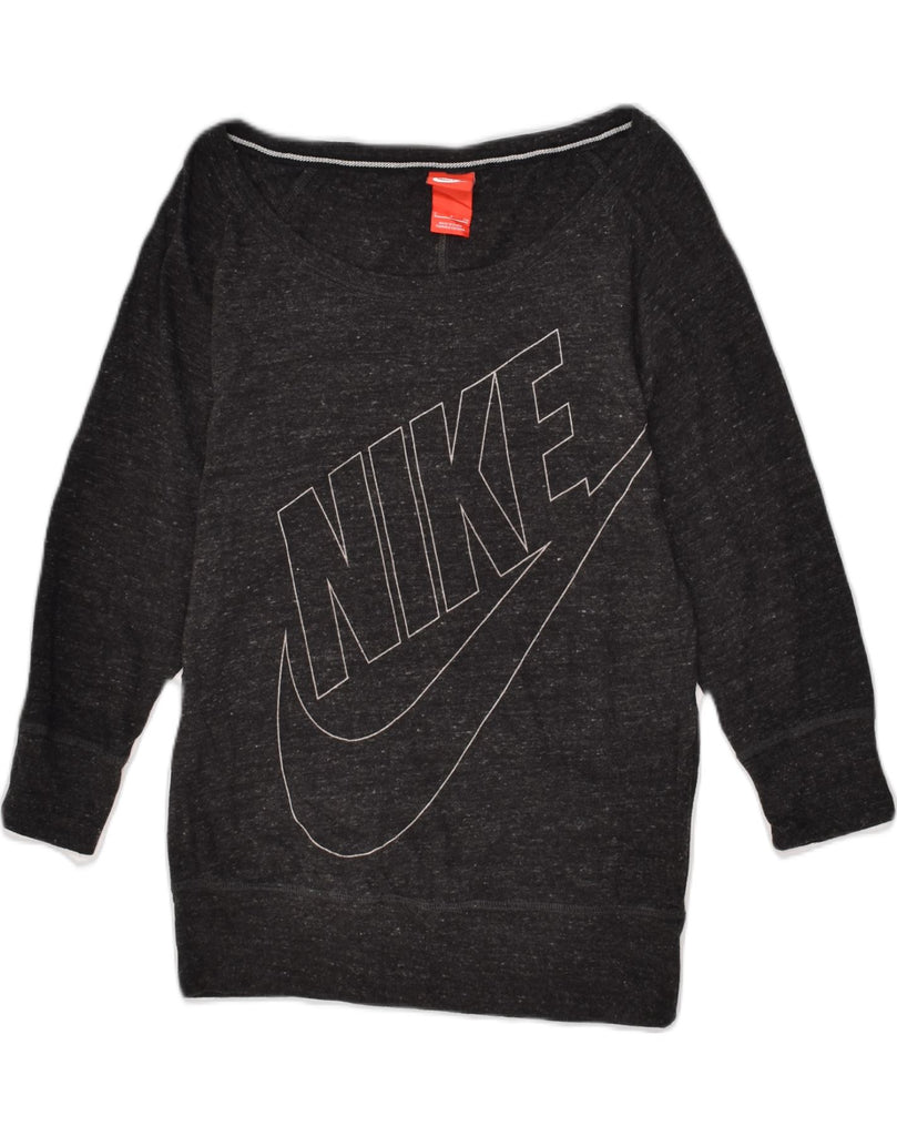 NIKE Womens Graphic Sweatshirt Jumper UK 10 Small Black Cotton | Vintage Nike | Thrift | Second-Hand Nike | Used Clothing | Messina Hembry 