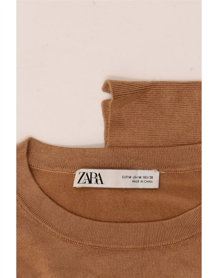Zara Womens Crew Neck Jumper Sweater UK 14 Medium Brown