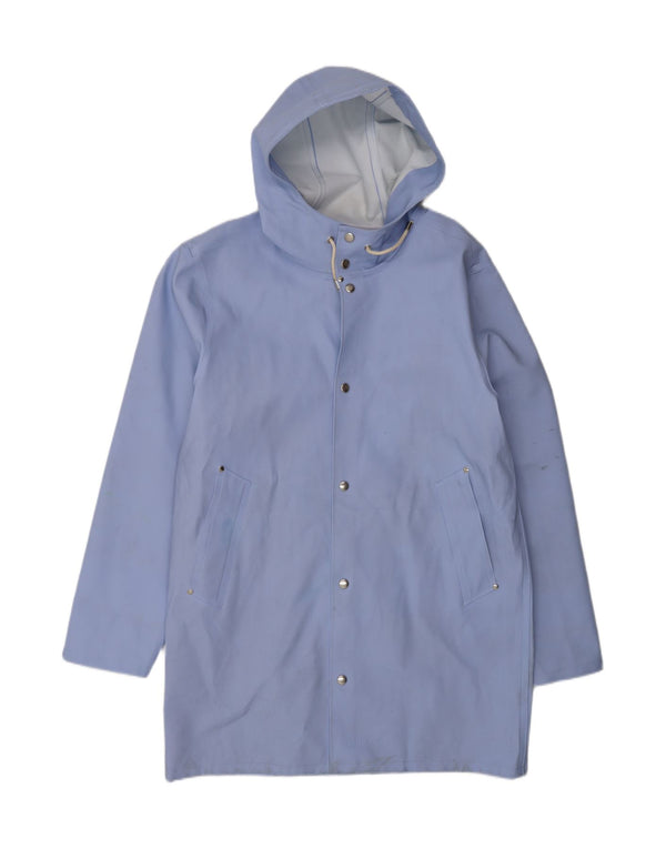 Stutterheim Mens Hooded Raincoat UK 40 Large Blue Cotton