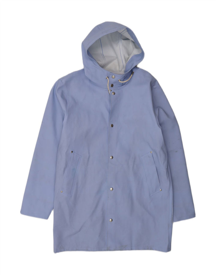Stutterheim Mens Hooded Raincoat UK 40 Large Blue Cotton