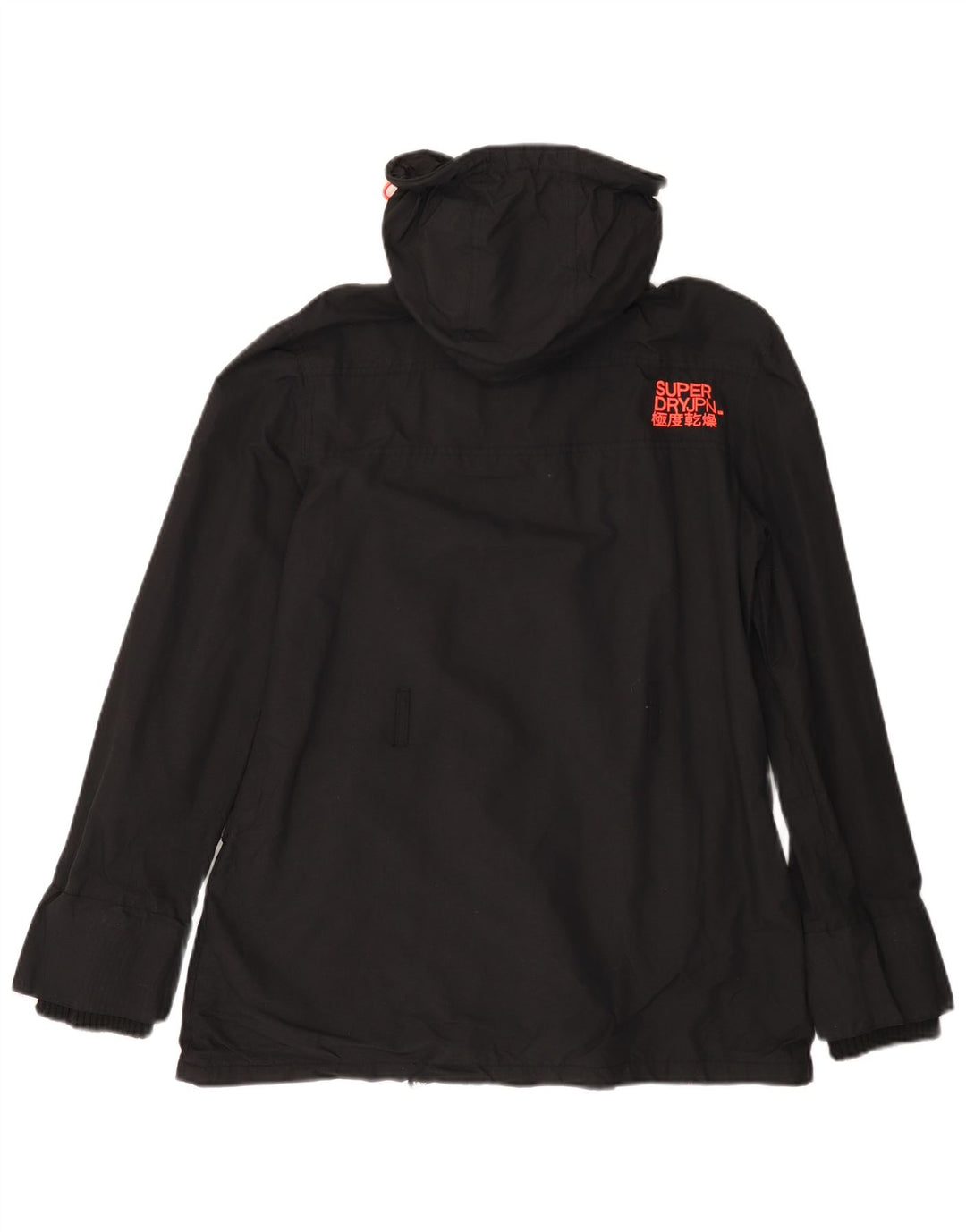 SUPERDRY Womens Windmac Graphic Hooded Rain Jacket UK 16 Large Black Nylon