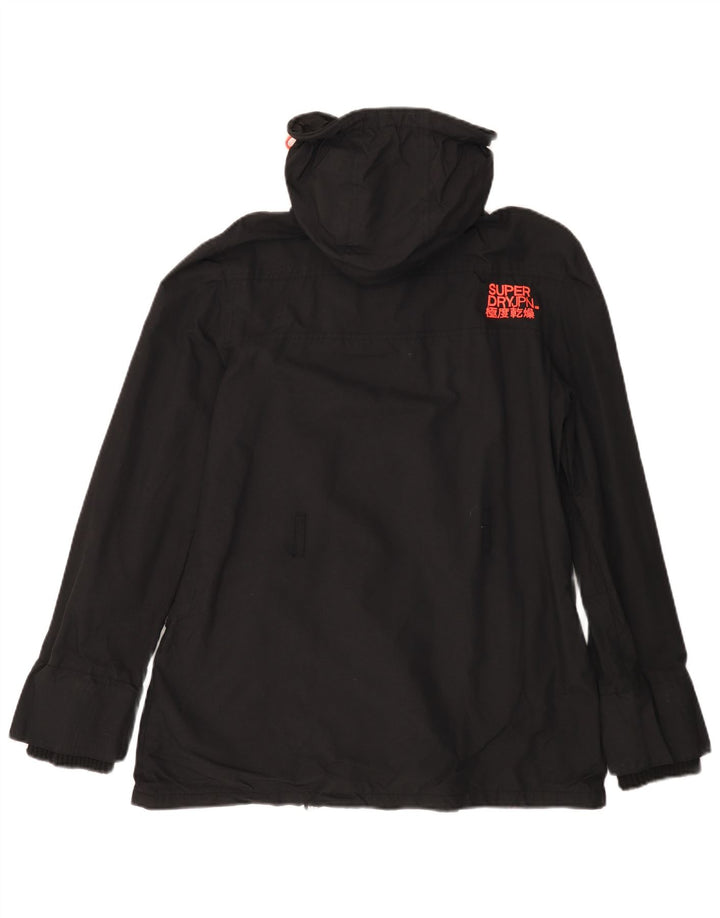 SUPERDRY Womens Windmac Graphic Hooded Rain Jacket UK 16 Large Black Nylon
