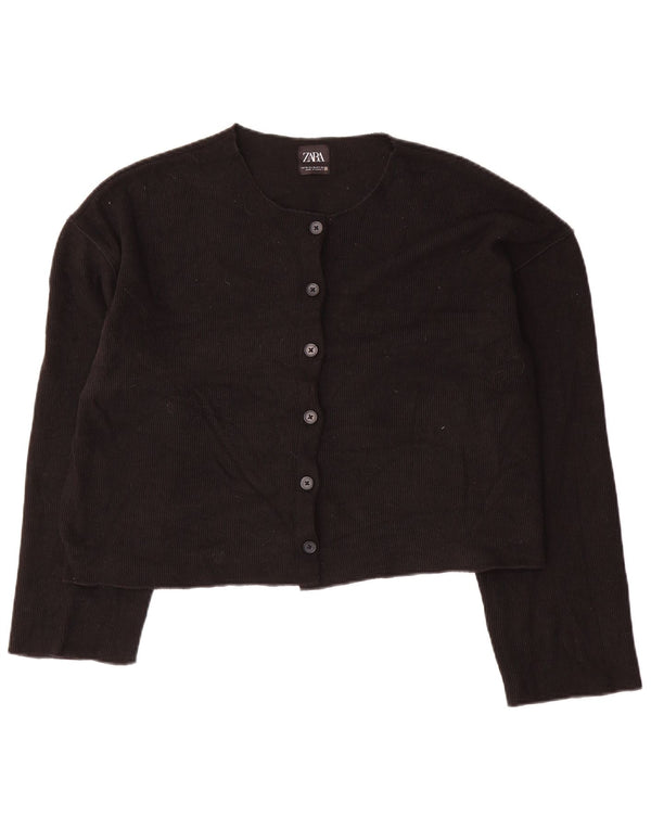 Zara Womens Crop Cardigan Sweater UK 18 XL Black Polyester