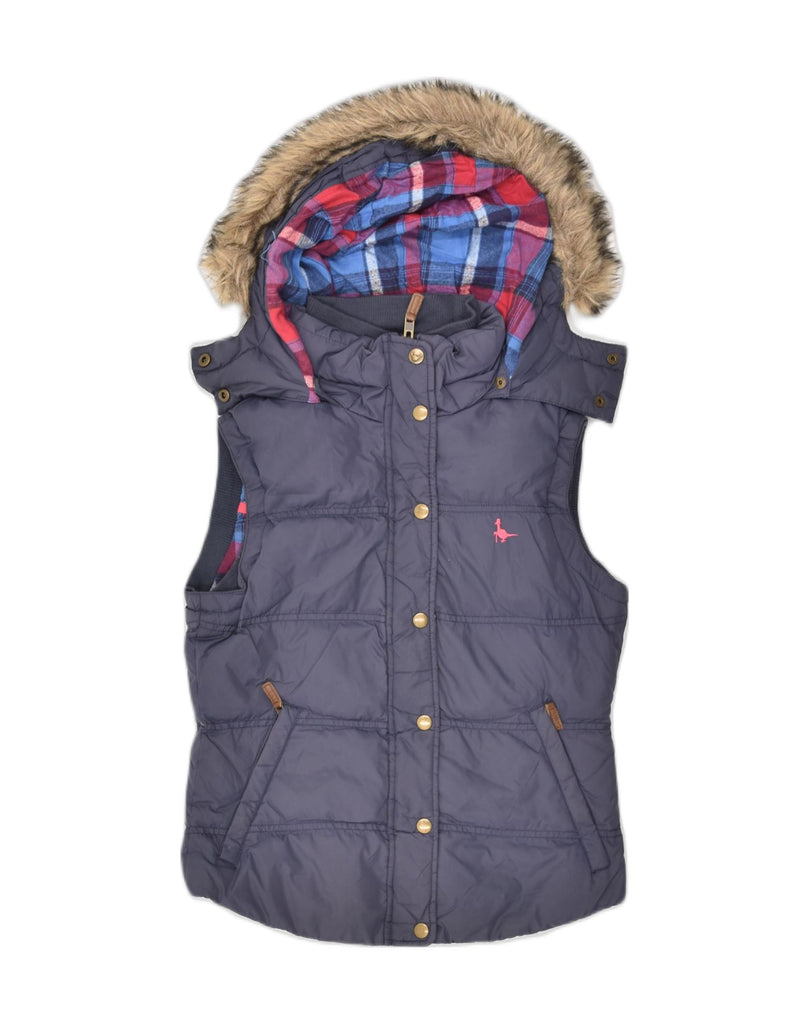 JACK WILLS Womens Hooded Padded Gilet UK 8 Small  Navy Blue Nylon | Vintage Jack Wills | Thrift | Second-Hand Jack Wills | Used Clothing | Messina Hembry 