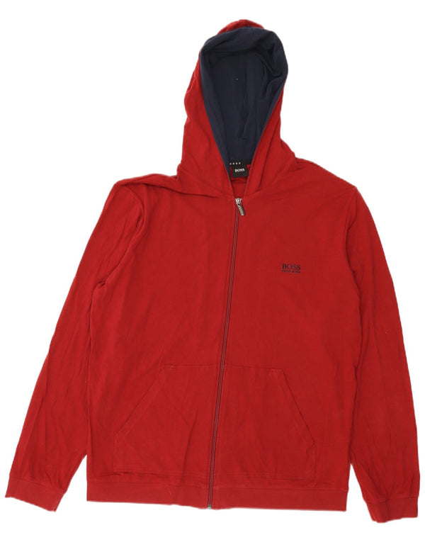 Hugo Boss Mens Zip Hoodie Sweater Large Burgundy Cotton