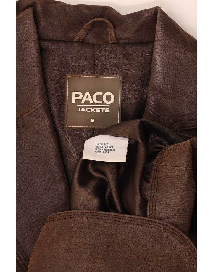 Paco Womens 2 Button Leather Blazer Jacket UK 10 Small Brown