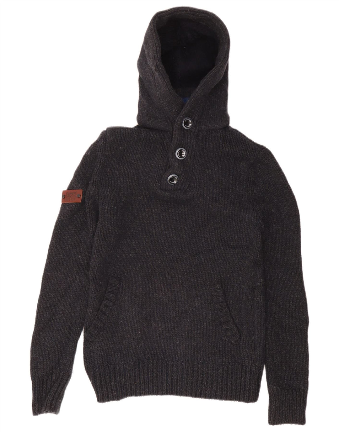 Superdry Mens Hooded Jumper Sweater Medium Navy Blue Acrylic