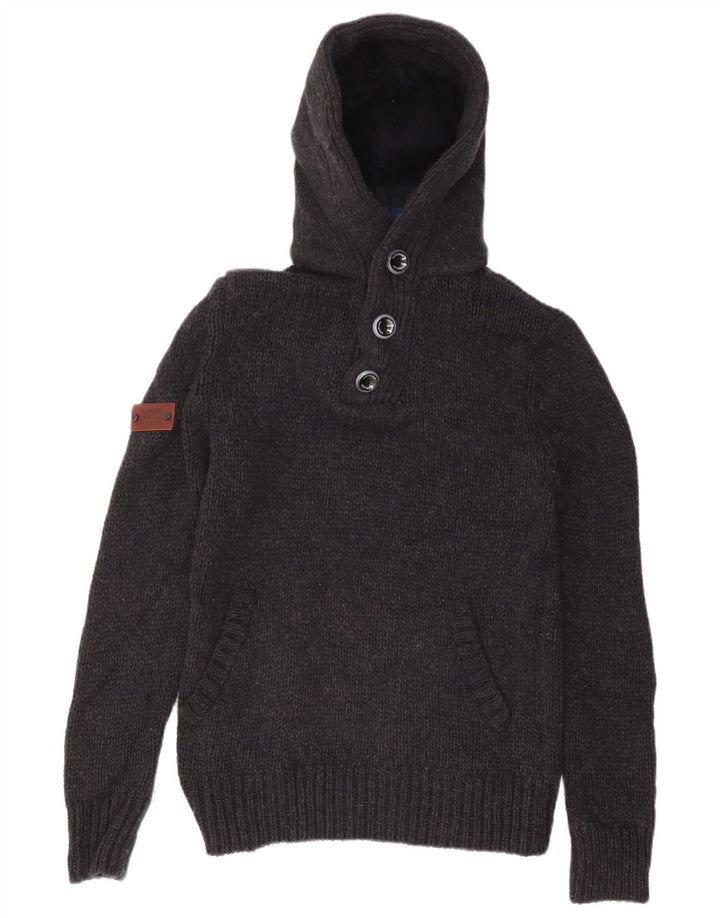 Superdry Mens Hooded Jumper Sweater Medium Navy Blue Acrylic