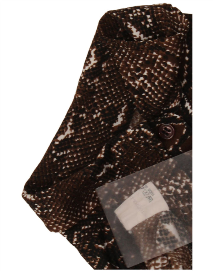 Vintage Womens Shirt Blouse UK 12 Medium Brown Animal Print Polyester