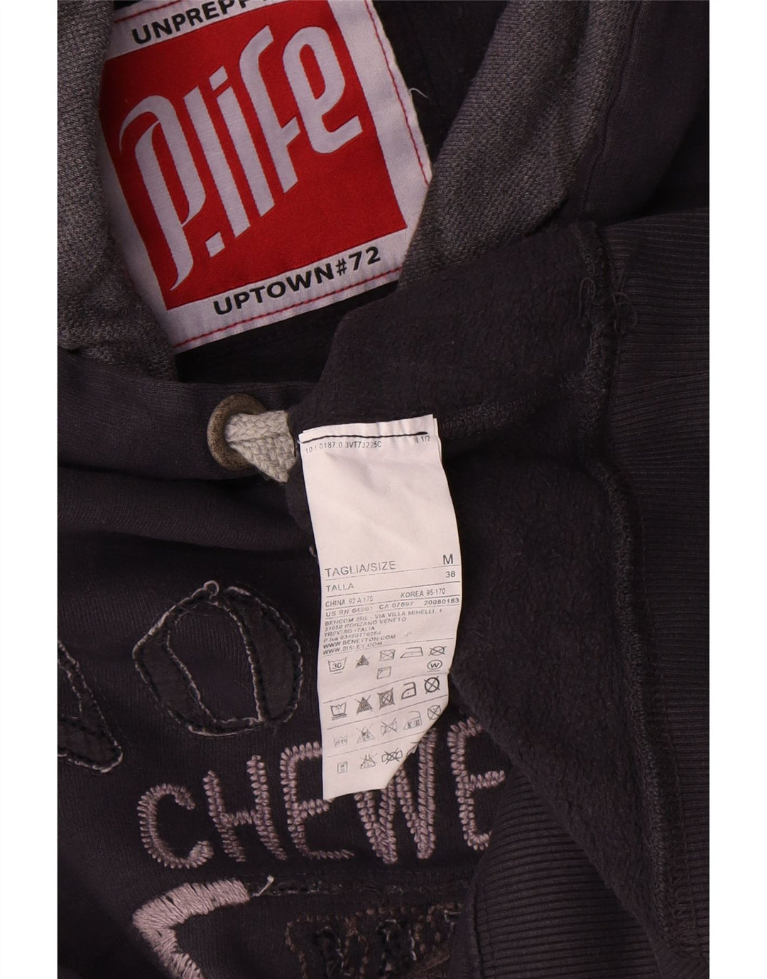 Playlife Mens Graphic Hoodie Jumper Medium Navy Blue Cotton