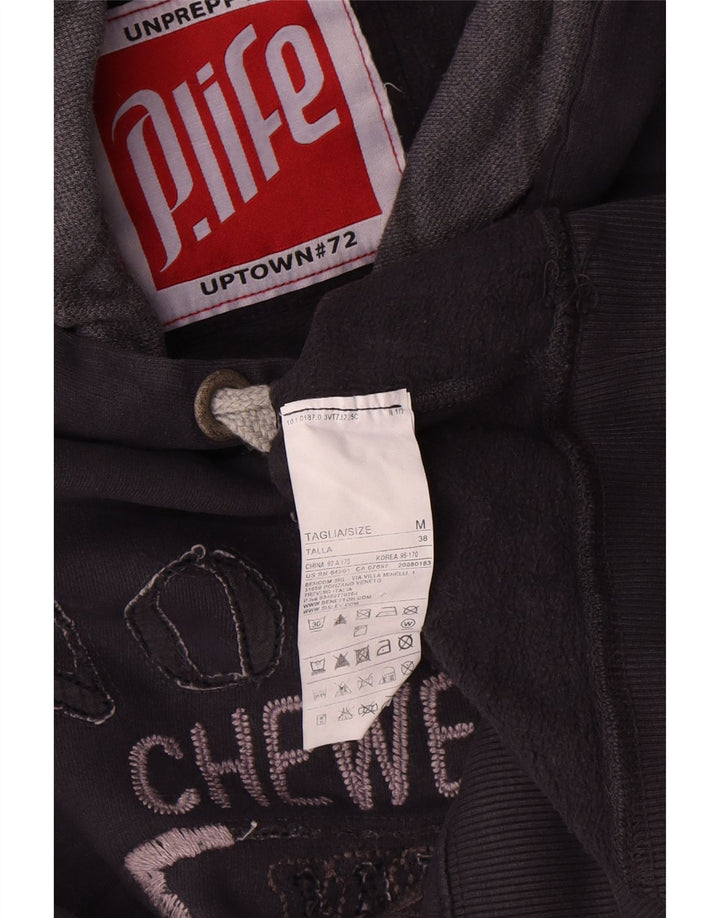 Playlife Mens Graphic Hoodie Jumper Medium Navy Blue Cotton