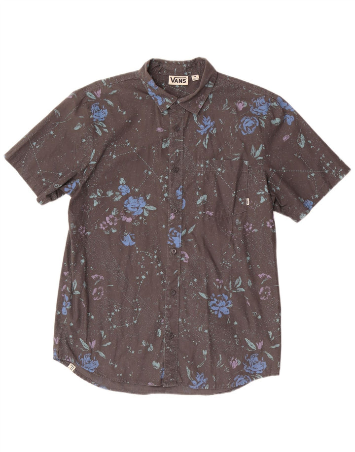 VANS Mens Short Sleeve Shirt Medium Grey Floral Cotton