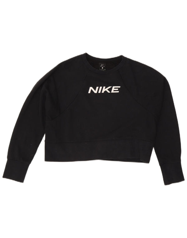 Nike Womens Crop Graphic Oversized Sweatshirt Jumper UK 10 Small Black