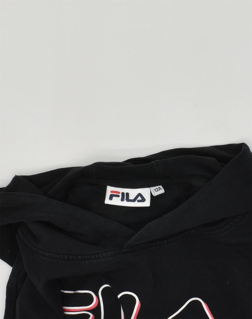 FILA Girls Graphic Crop Hoodie Jumper 11-12 Years Black Cotton | Vintage Fila | Thrift | Second-Hand Fila | Used Clothing | Messina Hembry 