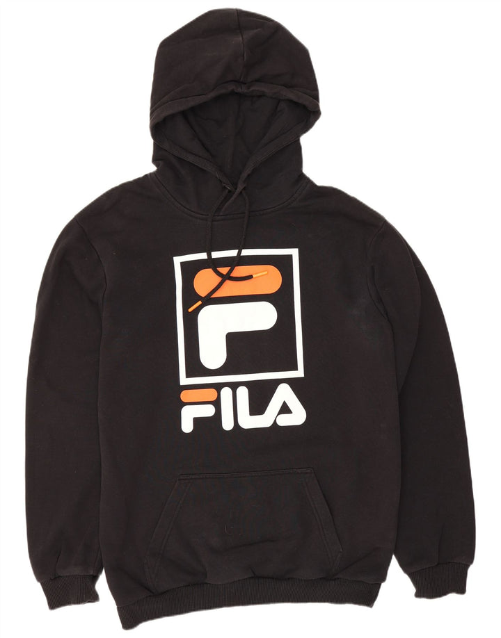 Fila Mens Graphic Hoodie Jumper Small Black Cotton