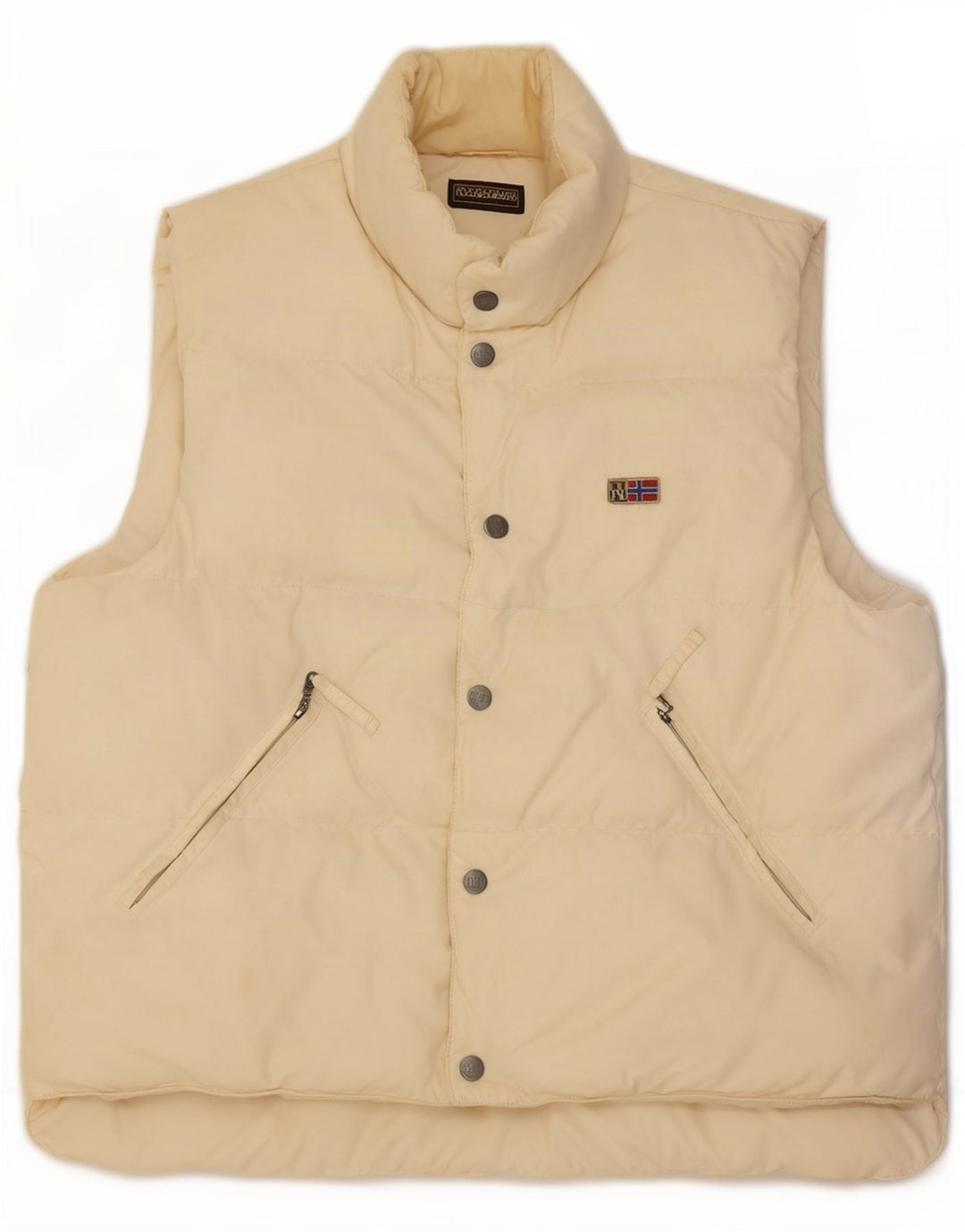 Napapijri Mens Graphic Padded Gilet UK 38 Medium Off White Polyamide