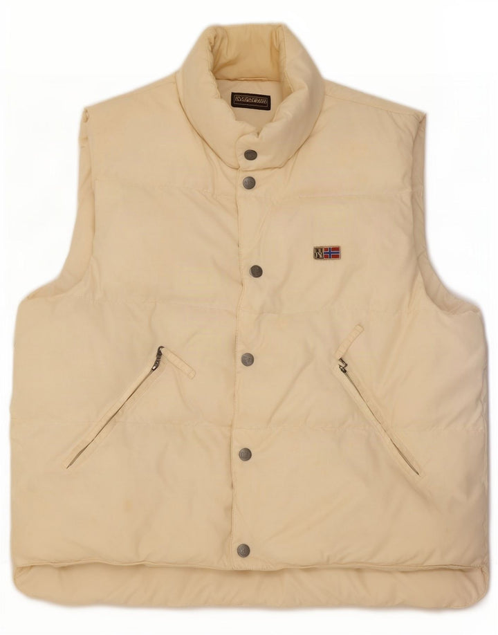 Napapijri Mens Graphic Padded Gilet UK 38 Medium Off White Polyamide