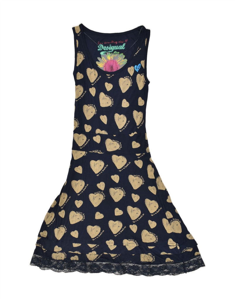 DESIGUAL Womens Sleeveless A-Line Dress UK 10 Small Navy Blue Geometric Vintage Desigual and Second-Hand Desigual from Messina Hembry 