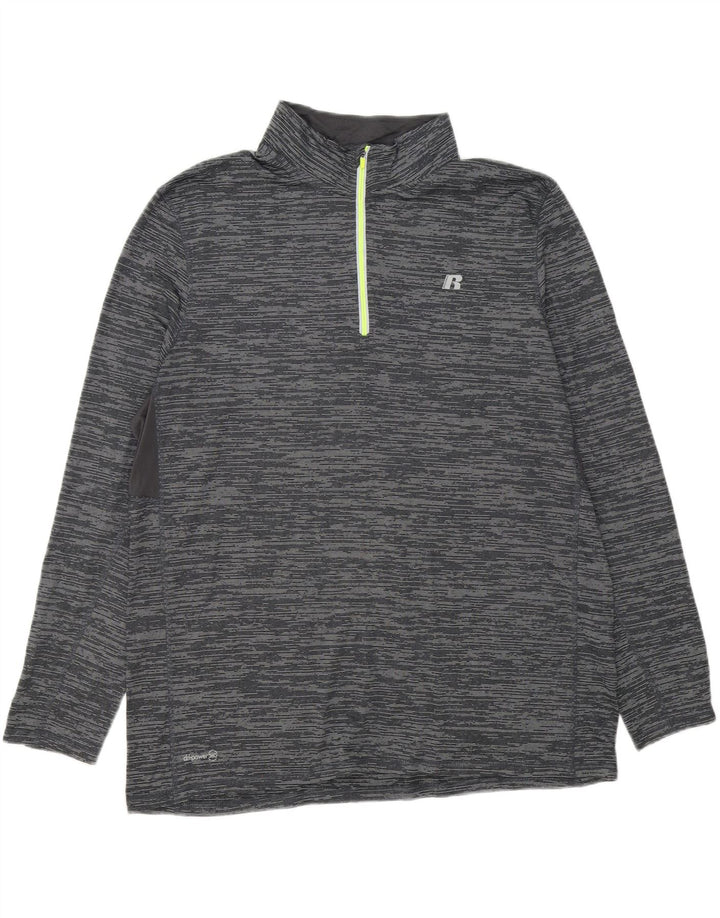 RUSSELL ATHLETIC Mens Zip Neck Pullover Tracksuit Top XL Grey Striped Vintage Russell Athletic and Second-Hand Russell Athletic from Messina Hembry 
