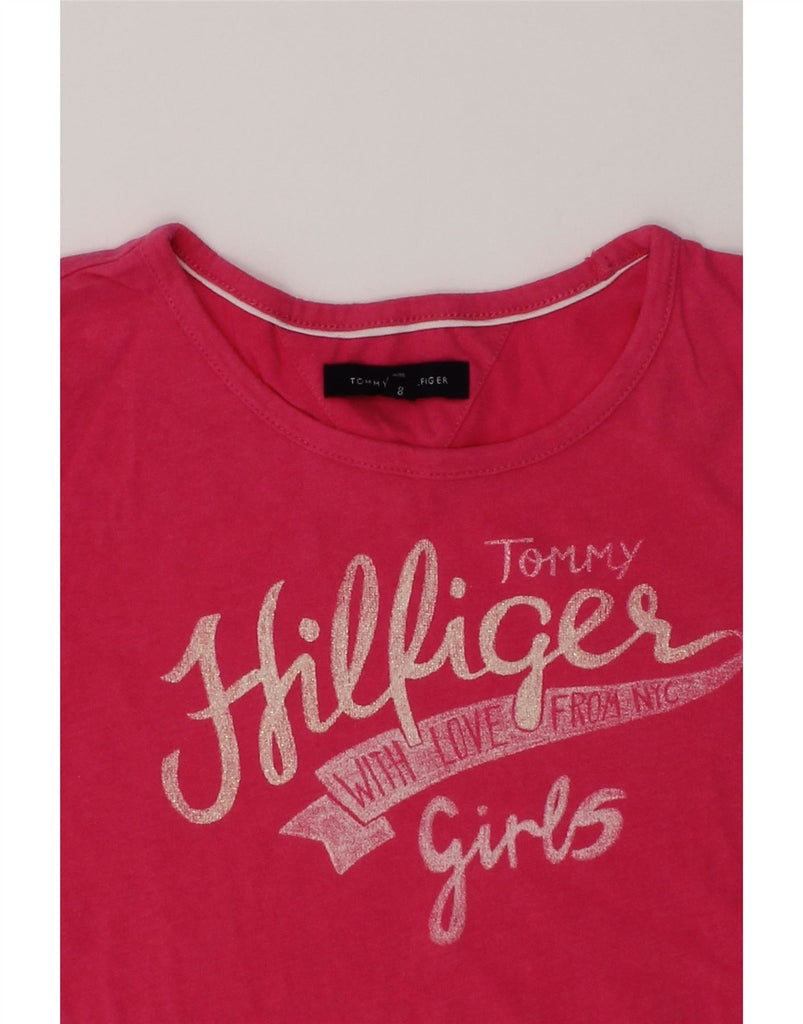 TOMMY HILFIGER Girls Graphic T-Shirt Top 7-8 Years Pink Cotton | Vintage Tommy Hilfiger | Thrift | Second-Hand Tommy Hilfiger | Used Clothing | Messina Hembry 