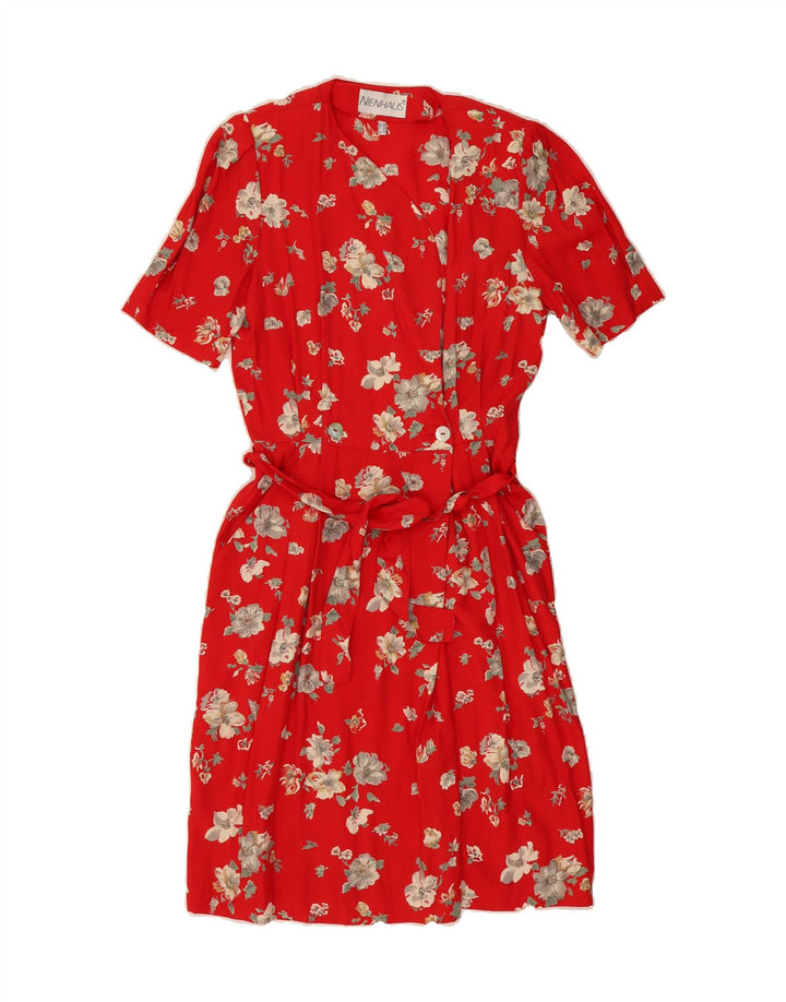 VINTAGE Womens Basic Dress UK 12 Medium  Red Floral Vintage Vintage and Second-Hand Vintage from Messina Hembry 
