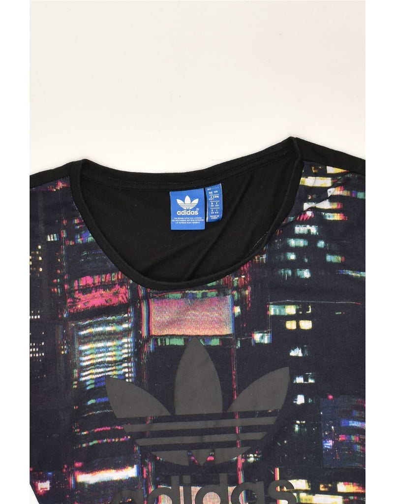 ADIDAS Womens Abstract Pattern Graphic T-Shirt Top UK 12 Medium Black | Vintage Adidas | Thrift | Second-Hand Adidas | Used Clothing | Messina Hembry 