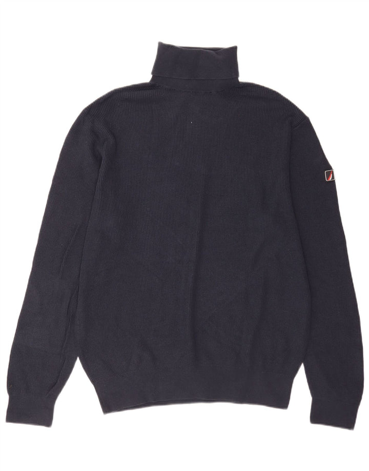 Nautica Mens Roll Neck Jumper Sweater Large Navy Blue Cotton