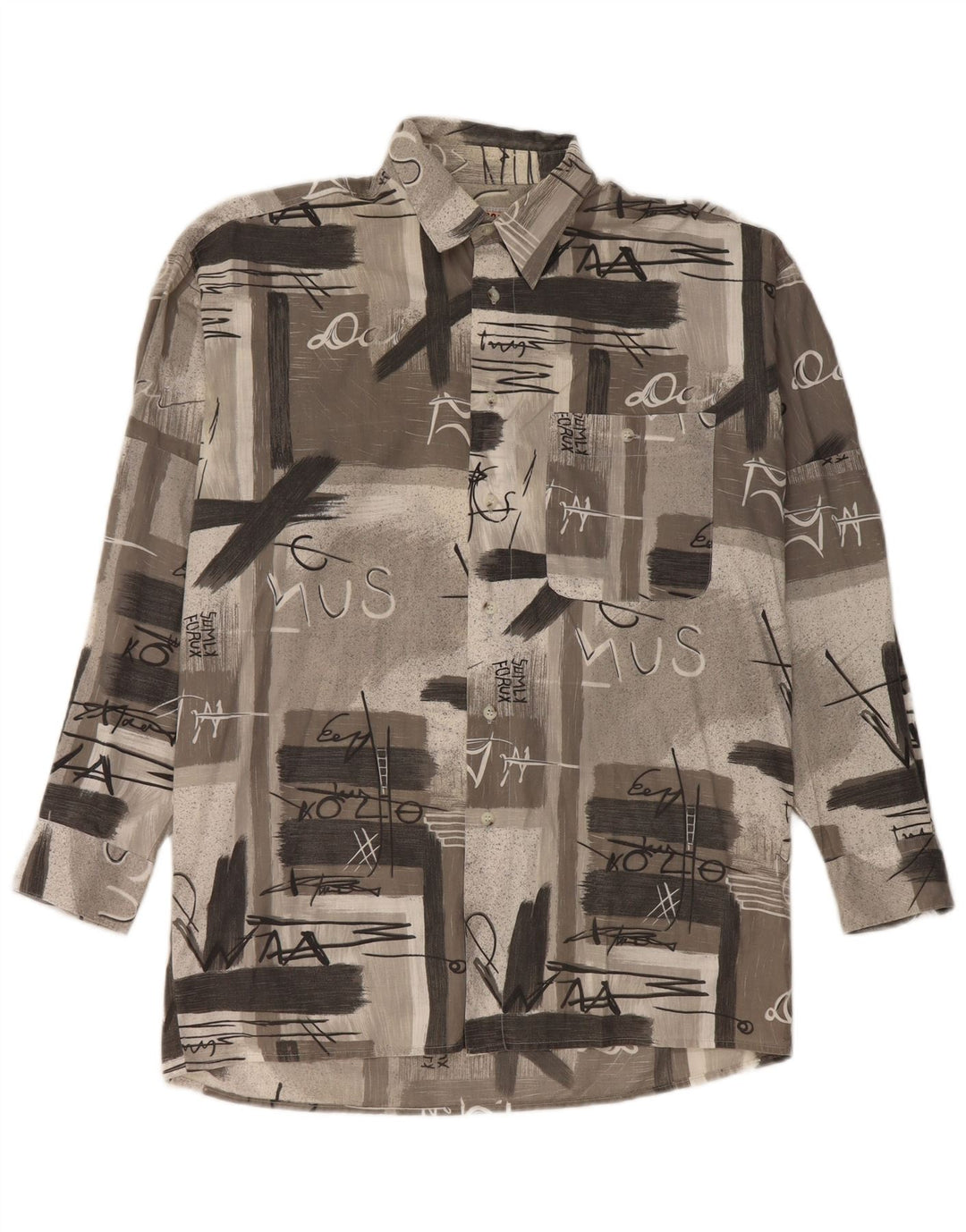 Vintage Mens Graphic Shirt Large Grey Patchwork