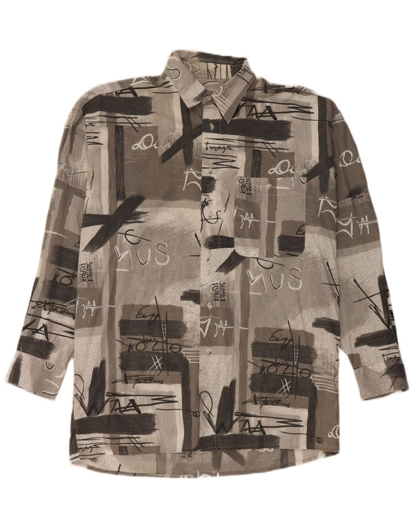Vintage Mens Graphic Shirt Large Grey Patchwork